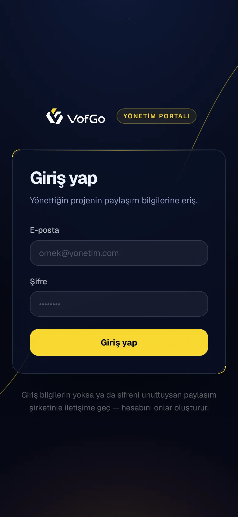 VofGo yönetim portalı mobil giriş